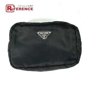 Prada Triangle Logo Plat Makeup Pouch Nylon Black